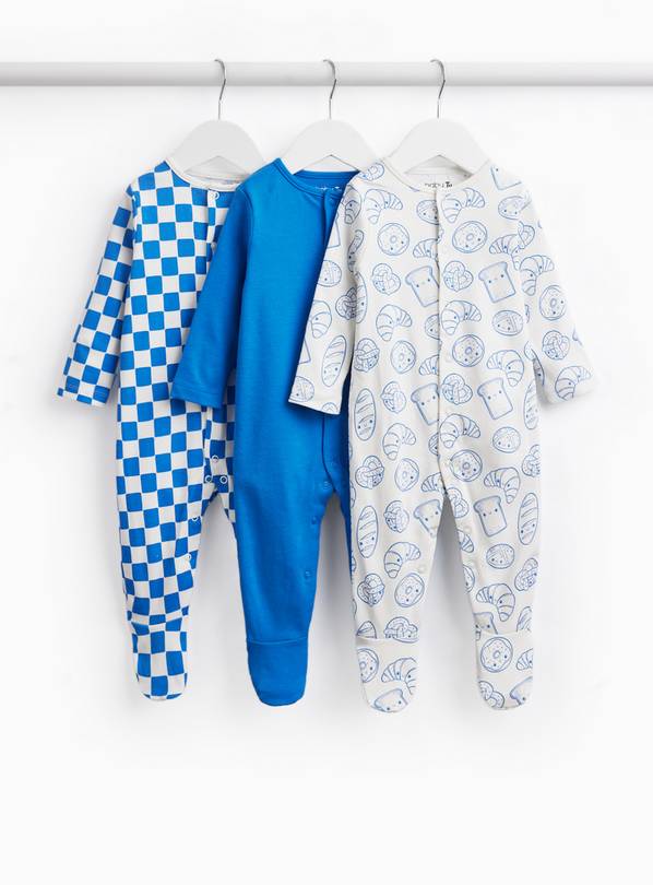 Breakfast Print Sleepsuits 3 Pack Newborn